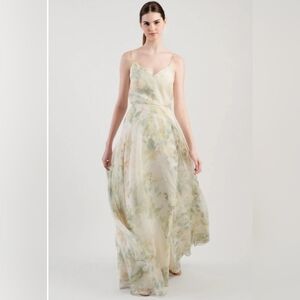 Jenny Yoo Inesse Print Chiffon Bridesmaid Dress in Vintage Floral Ivory Sage